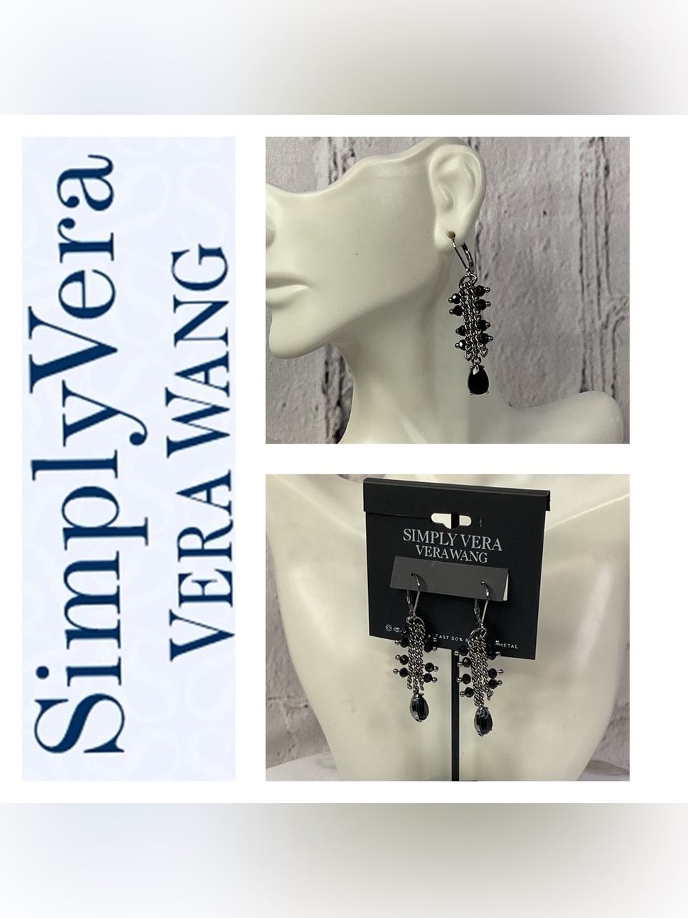 🌟🌟 Simply Vera Vera Wang Black Beaded Crystal Drop Earrings